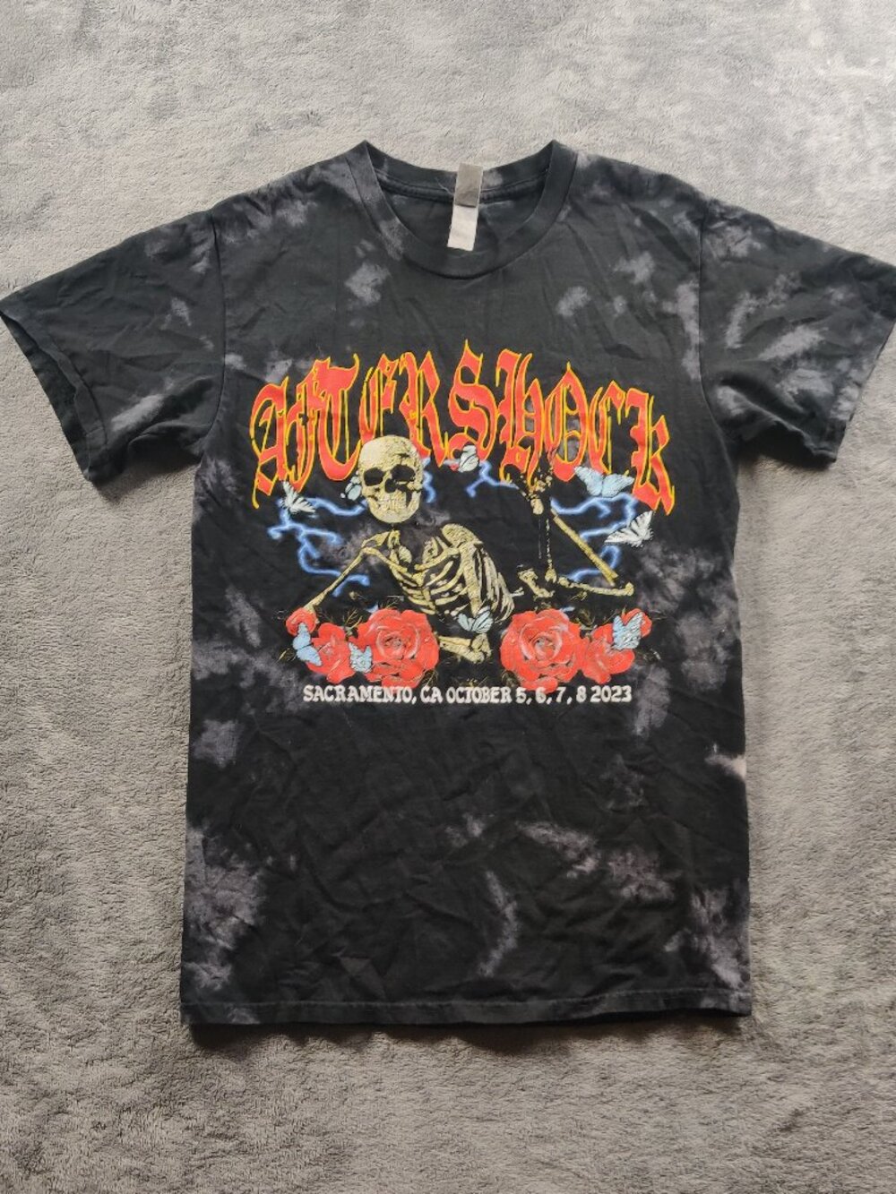Aftershock 2012 Shirt Mens Medium Black Acid Mineral Wash Short Sleeve Festival